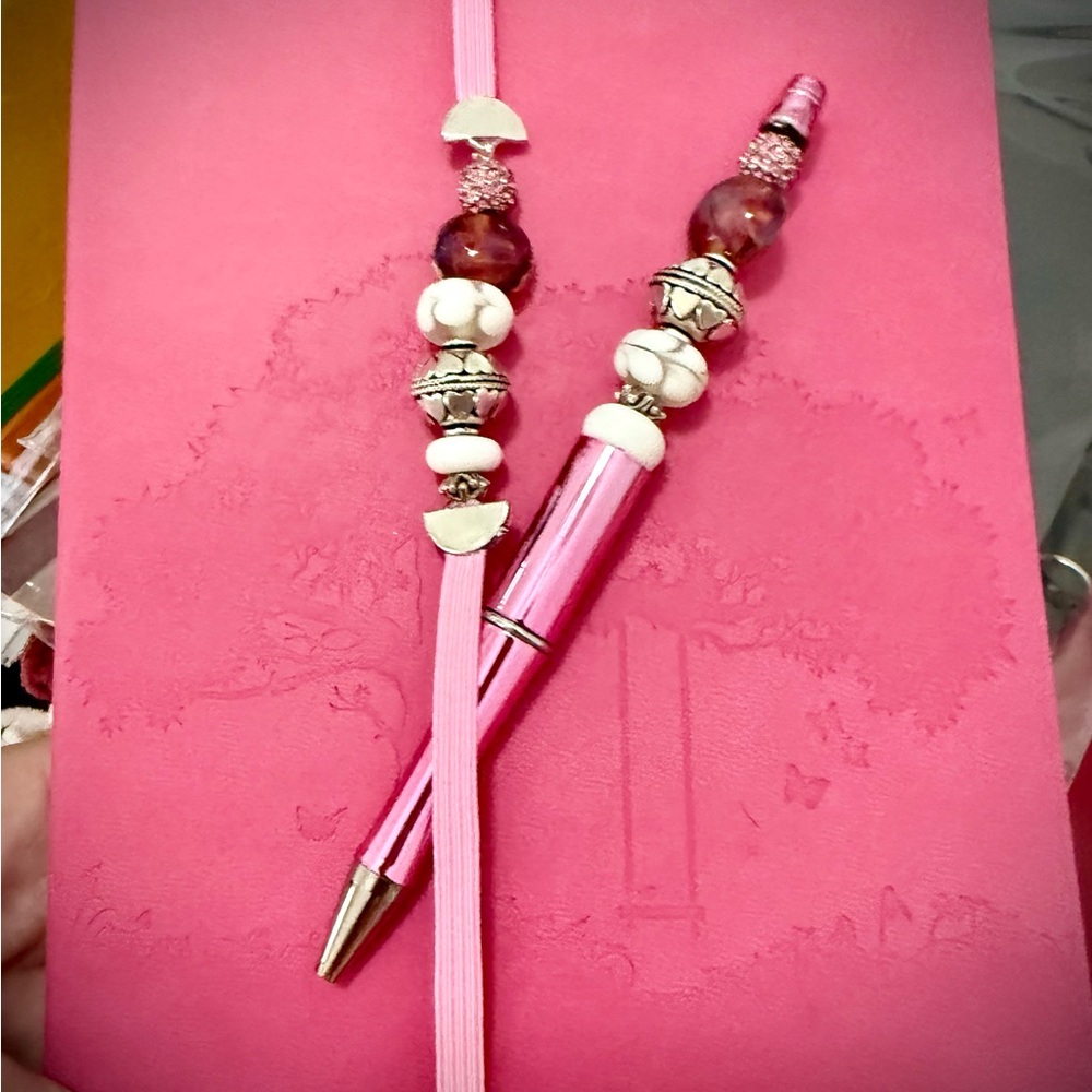 Chic Pink Beaded Pen with Notebook